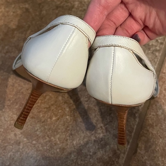 COPY - Prada Vintage White Leather Peep Toe Stacked Heels 38 - Picture 8 of 12
